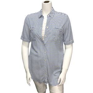 Chicos Womens Size 1 US 8 Striped Tunic Top Blue White Nautical Short Sleeve